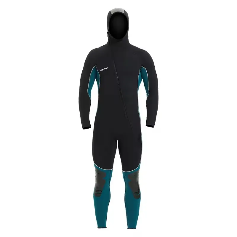 STLF 5 mm einteiliger Neoprenanzug mit Kapuze und Frontlogo, kältebeständig, warmer Reißverschluss zum Surfen, Tieftauchen und Schwimmen, Freitauchen