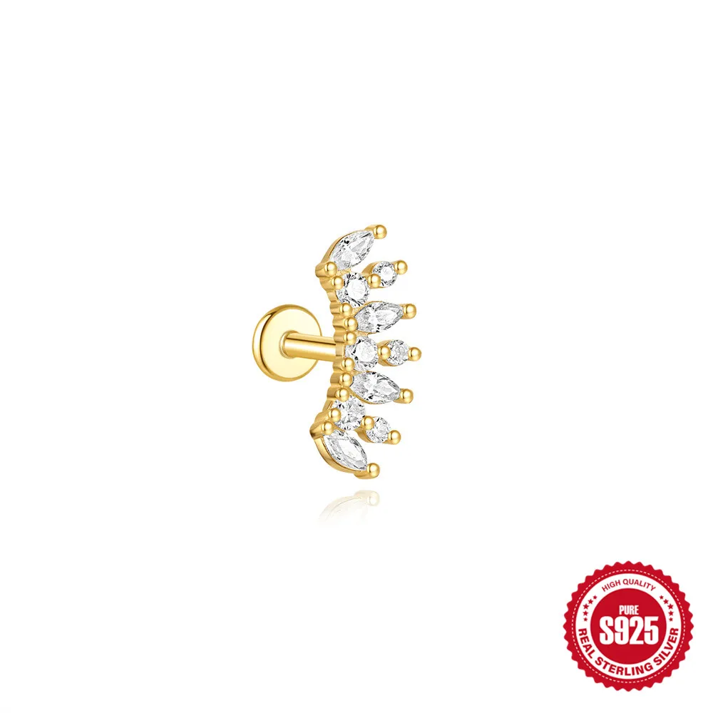 CANNER 1 Stück 925 Silber Glatte Sterne Mond Ohrstecker für Frauen 18 Karat Gold Flachkopf Gewinde Punktion Ohr Knochen Ins Edlen Schmuck