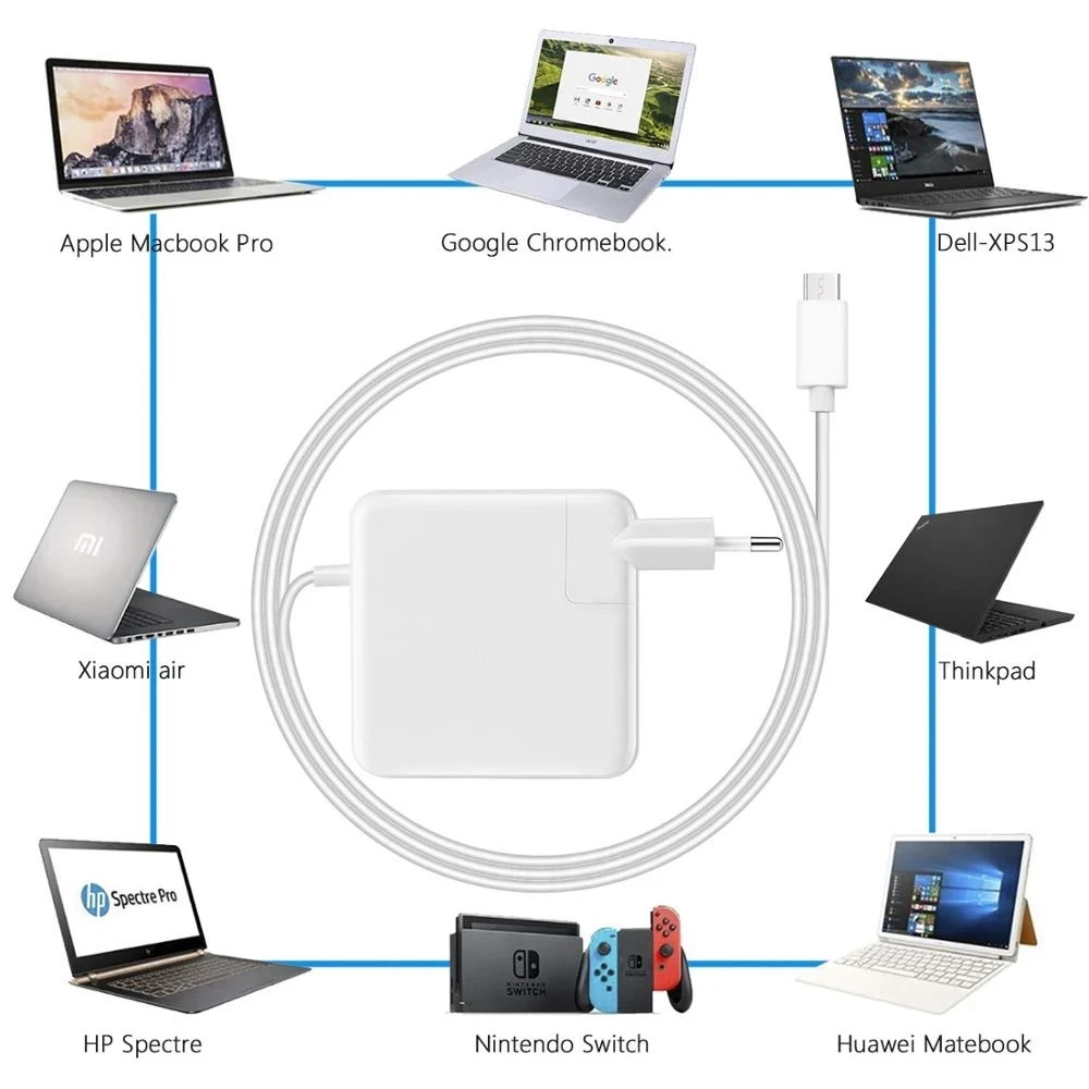 Charger 30W USB-C Type-C Charger, Power Adapter for Macbook A1534 A540, Xiaomi, Huawei, Google, 2M USB C to C Charging Cable
