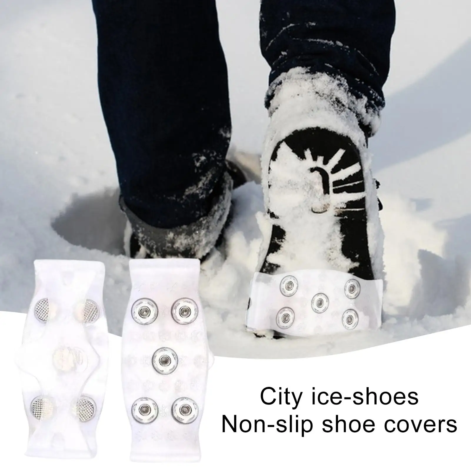 1 par de tacos para hielo, Crampones para montañismo, tacos para hielo de 5 puntas, empuñaduras de tracción para nieve, antideslizantes para senderismo, pesca y caminar