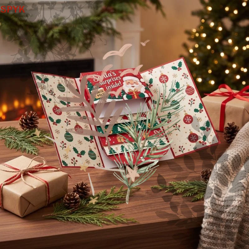 Handmade Christmas Gift Card Holder Book Waterfall DIY Surprise Cards With Envelope Pull-out Design Merry Xmas Gift Card Book