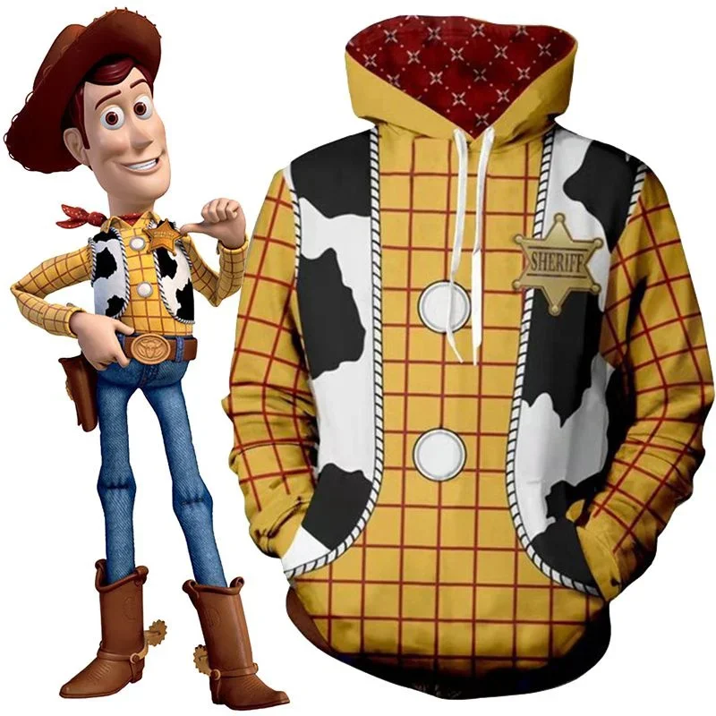 Disney Toy Story 3D Buzz Lightyear Printed Men's Denim Hoodie Sweatshirt Outdoor Sports Loose Casual Men's Sweatshirt