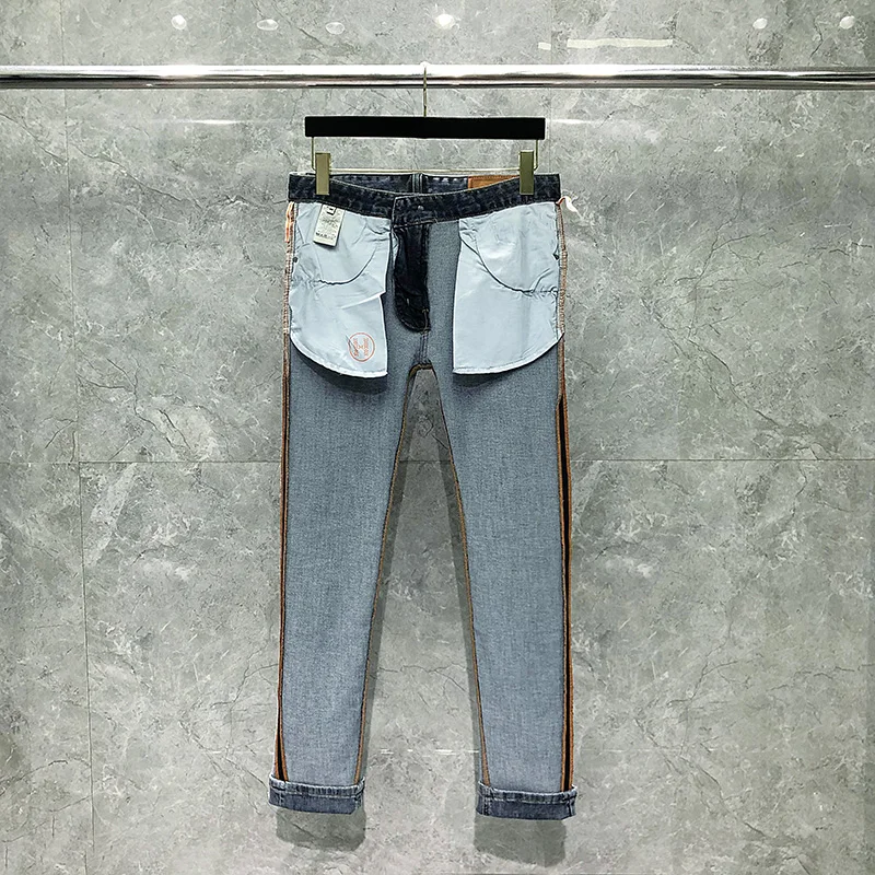 Paris marca h moda masculina jeans primavera verão leve reta estiramento magro calças masculinas na moda coreana lavados denims