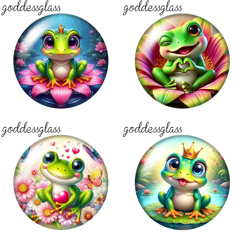 Lovely Cartoon Frog Baby Frog Love 10pcs 12mm/18mm/25mm Round photo glass cabochon flat back Making findings DIY snap buttons