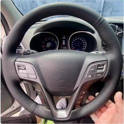 Black Car Steering Wheel Cover Microfiber Leather Breathable Hand Sewn For Hyundai Santa Fe 2013 Hyundai ix45 Auto Accessories