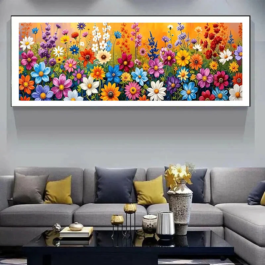Fullcang Diy Diamond Embroidery Colorful Flowers Diamonds Art Painting Extra Large Size Abstract Wildflowers Full Mosaic Picture
