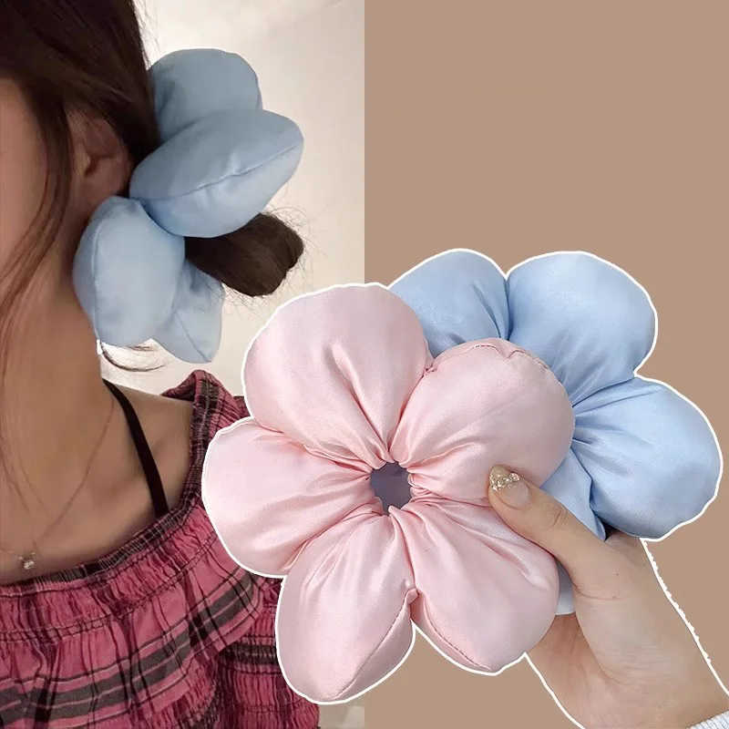 Słodka, solidna, duża, kwiatowa, miękka opaska do włosów dla kobiet i dziewcząt, urocza ozdoba do włosów, gumka do włosów, scrunchie, modne akcesoria do włosów.