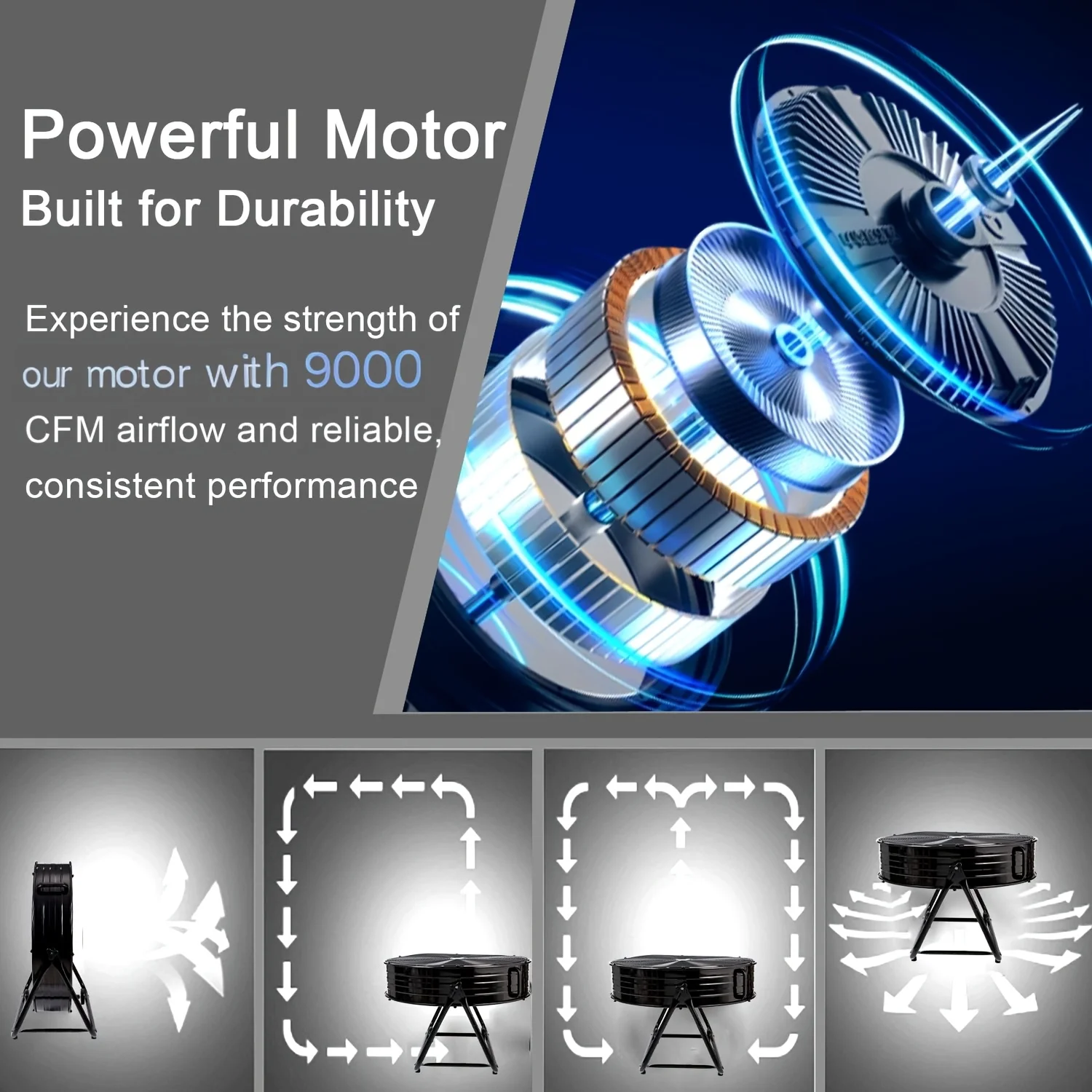 24-Inch Industrial Drum Fan – 9000 CFM Airflow, 3-Speed Control, 360° Adjustable Tilt, Built-in Casters & Carry Handle for Easy Movement – Ideal for Warehouses, Patios, Garages, Workshops view 2