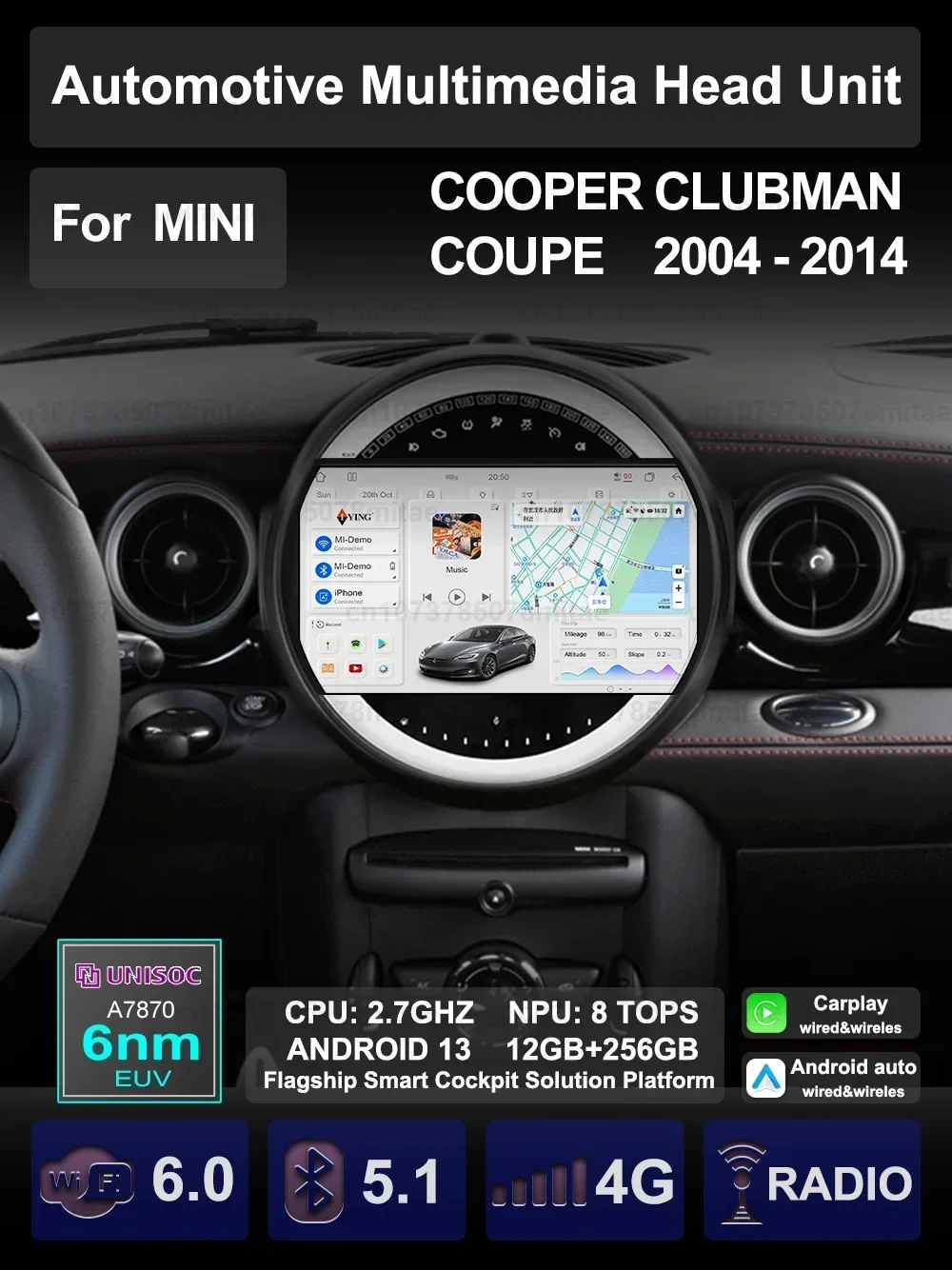 For BMW MINI COOPER CLUBMAN R51R56 R60 2004-2014 Car Multimedia Carplay Android Auto GPS Navigation Radio Video Palyer Head Unit