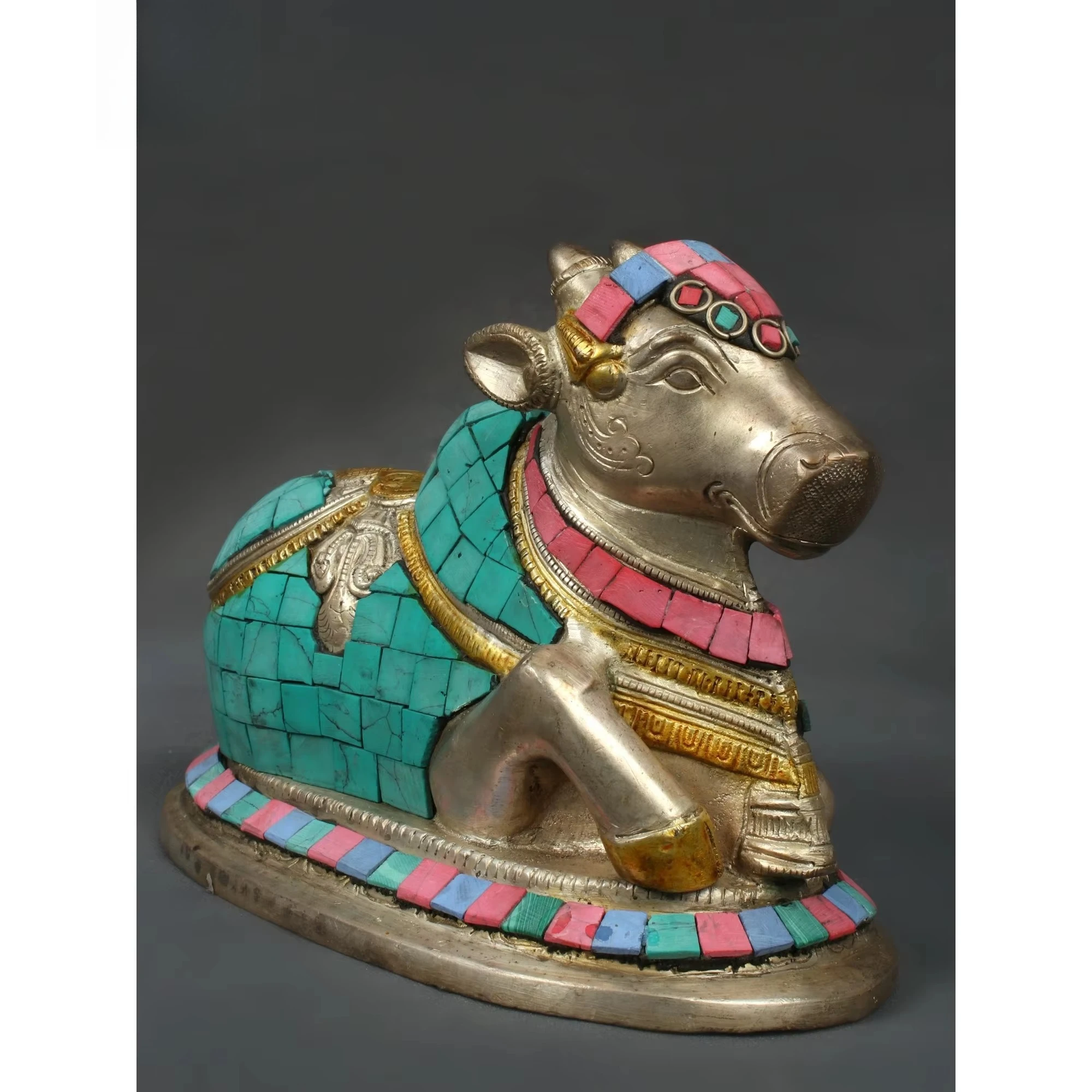 تمثال نحاسي مرصع يدويًا مقاس 7 بوصات لسيارة نندي شيفا