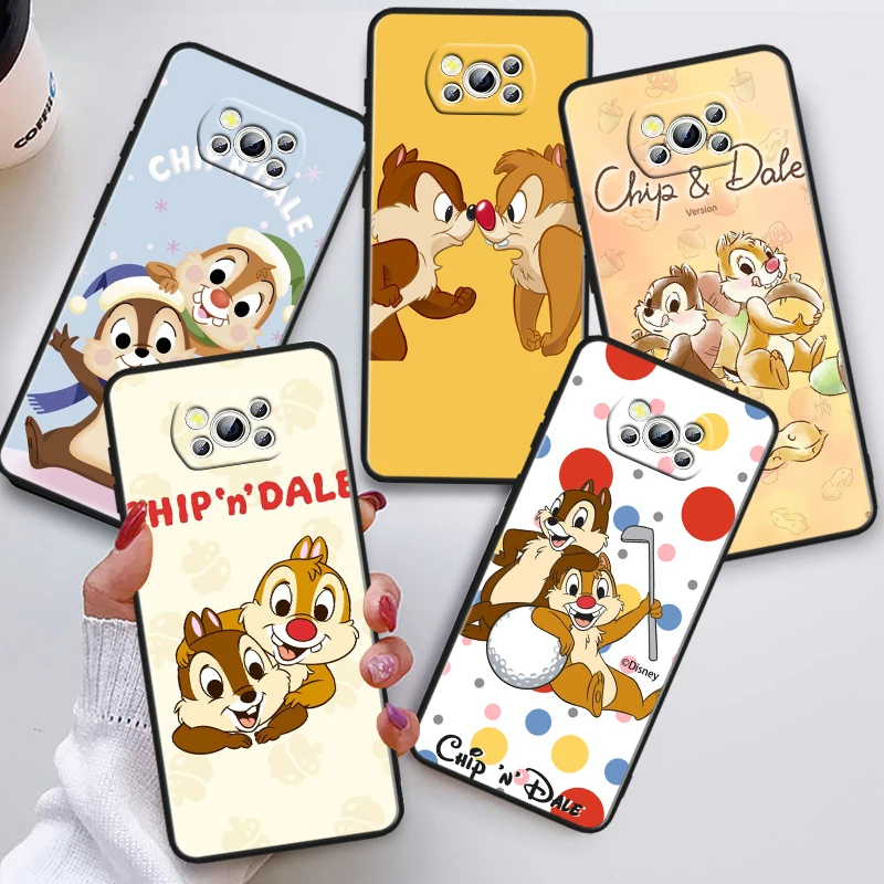 Disney Chip And Dale For Xiaomi Poco X5 X3 Pro X4 F4 F3 GT M5 M5s M4 M3 C55 C50 C40 5G Black Soft Phone Case