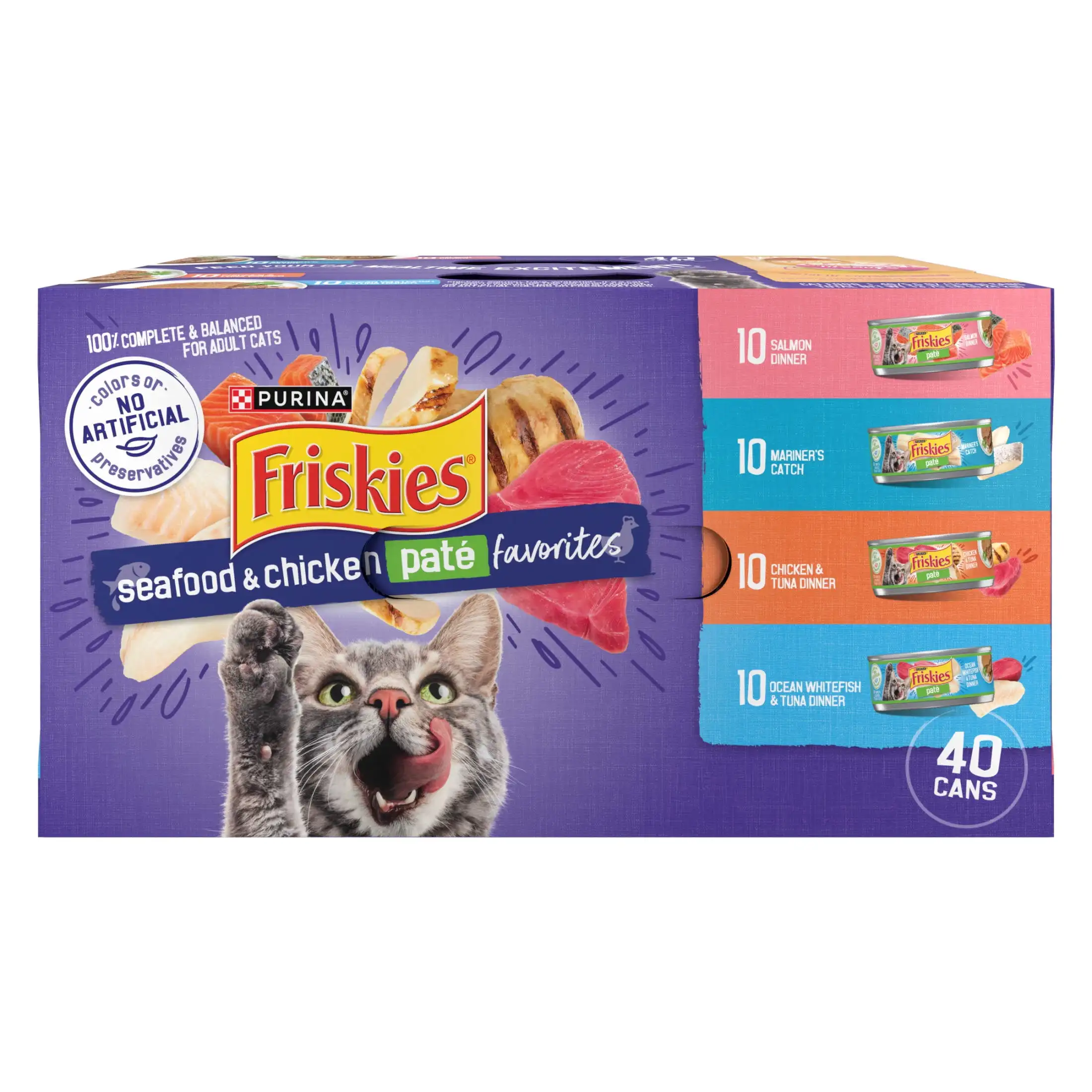 

Паштет Purina Friskies с мокрым кормом для кошек, упаковка для морепродуктов и куриных пакетиков, сувениры 40 карат VP