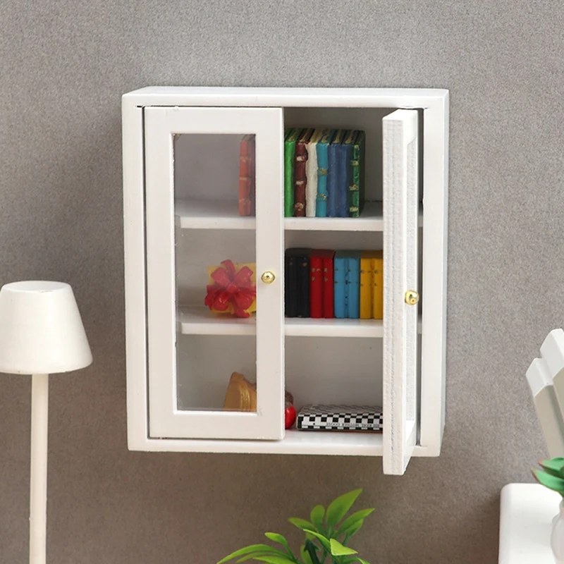 1:12 Dollhouse Miniature White Wall Cabinet Hanging Storage Organizer Cupboard Dollhouse Furniture Decor Toy