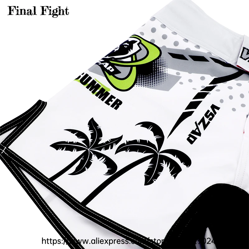 BJJ Shorts for Men MMA Fight Shorts Men Vszap No Gi Jiu Jitsu Grappling Boxing Kickboxing Cage Fighting Training Shorts White