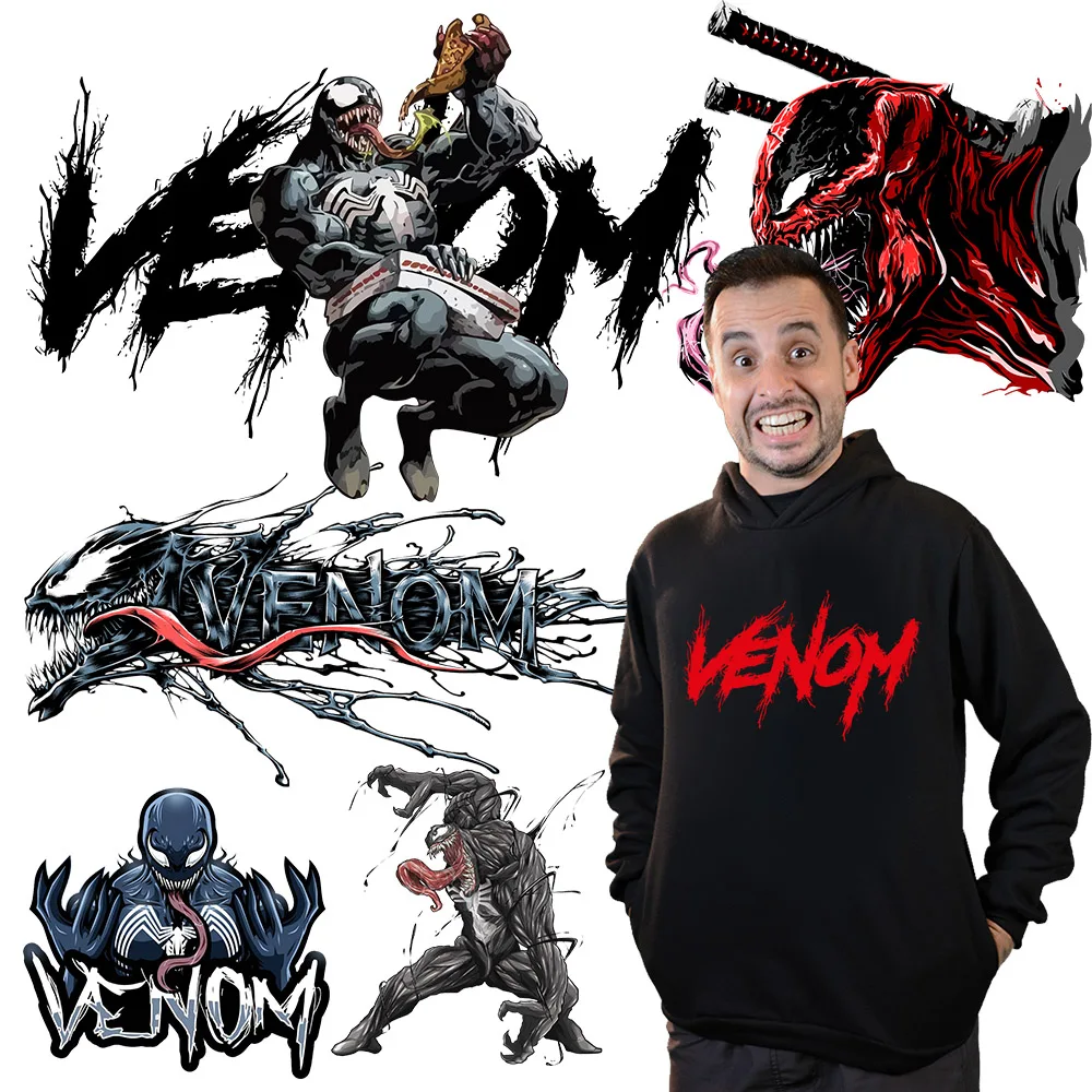 Venom Patches Iron on Heat Transfer for Clothes Cool Superhero Movies Print Sticker On T-shirt Badge Deocr Applique Washable DIY