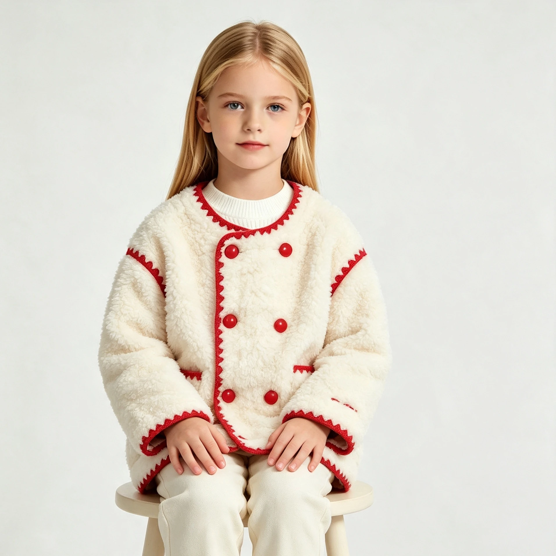 Mädchenmantel 2026 Herbst Winter Koreanischer Mädchenmantel mit Kontrastfarben, Roter Samt, Doppelreihig, Dicker Weißer Pelzmantel – Detail 4