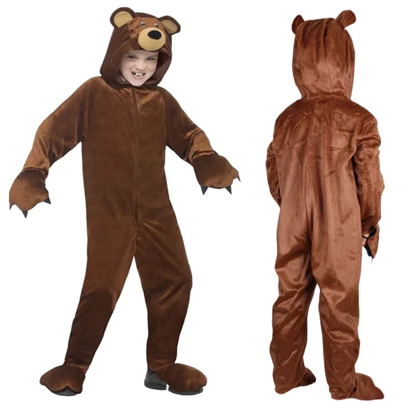 Animal Jumpsuit Cosplay Costume Brown Bear /Owl / Tiger Bodysuit Kids Boys Girls Stage Performance Jumpsuit Halloween Party