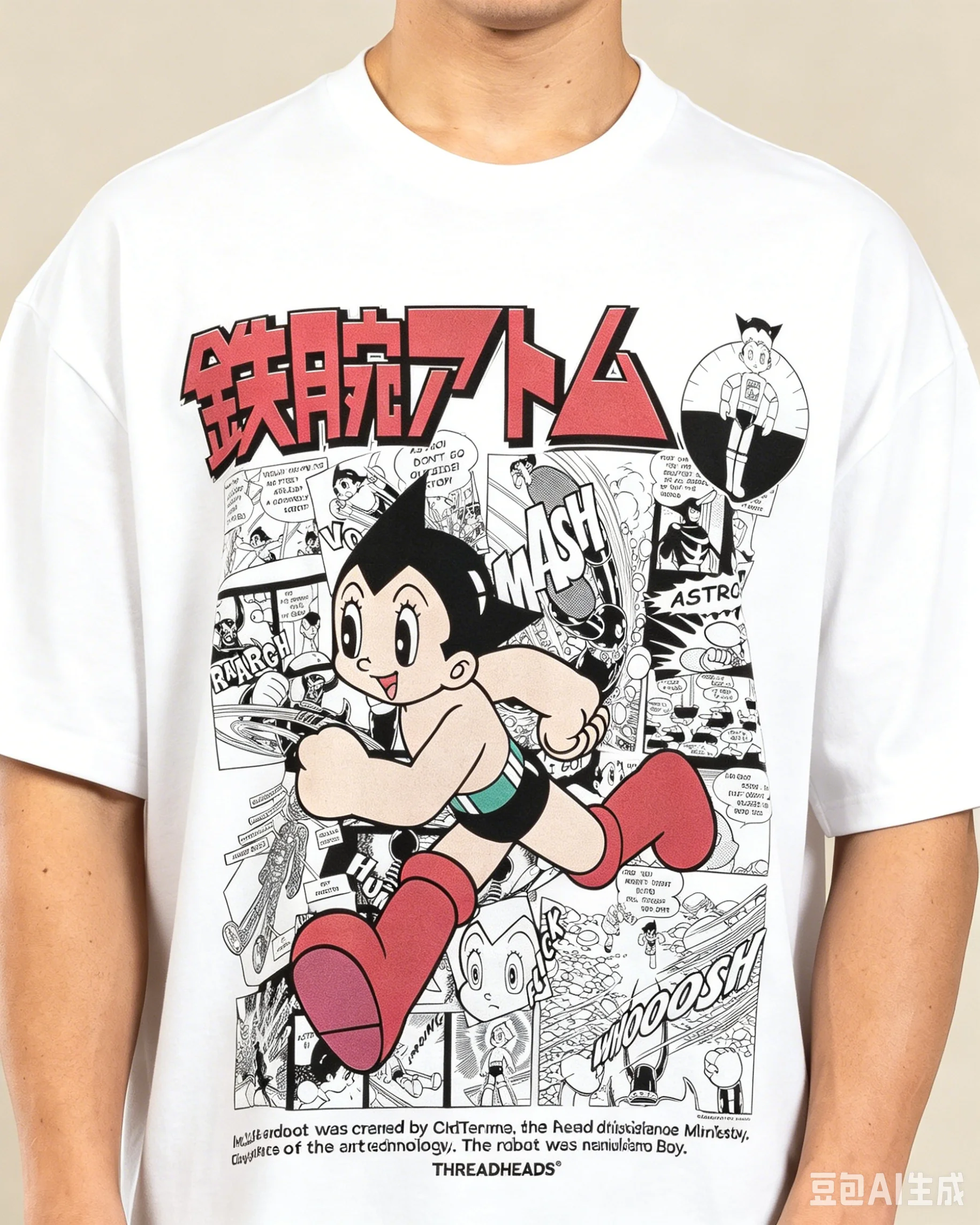 Adult, Child, Parent-child Couple, American Retro Style Iron Arm, Astro Boy Creative Comic, Pure Cotton Breathable Loose T-shirt