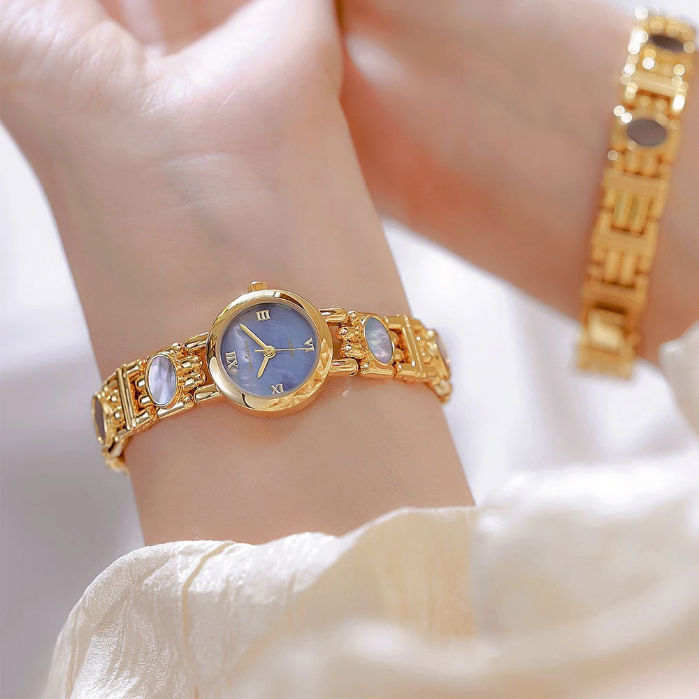 Роскошные бренды, женские часы, красочные оригинальные браслеты-ракушки, наручные часы, винтажные золотые кварцевые женские часы, платье, подарки, новинка