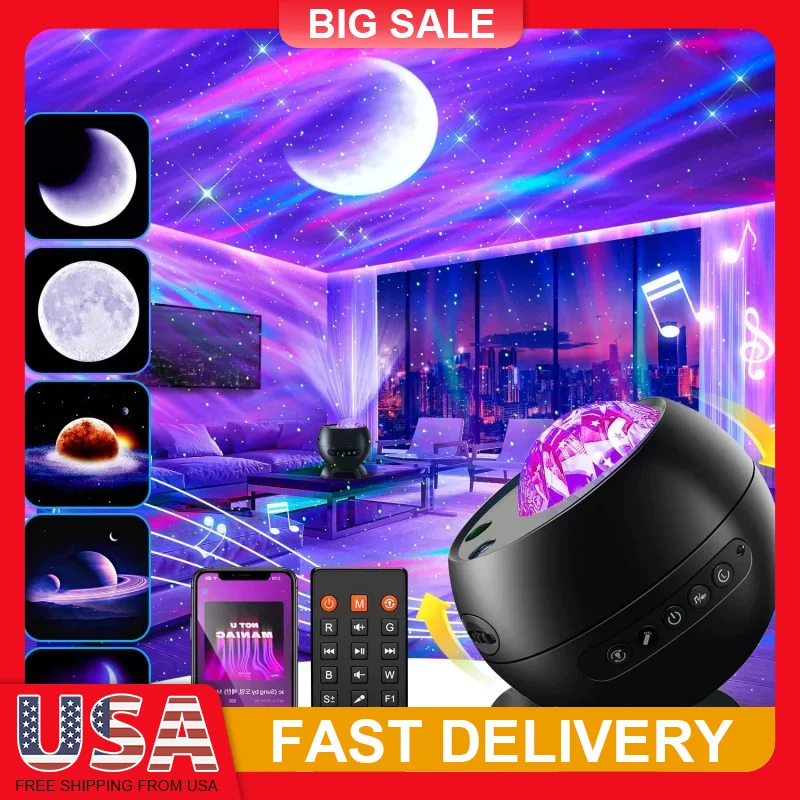 

Northern Galaxy Light Projector 300+ Modes Bluetooth Star Projector with 5 Films 15 White Noise Aurora Night Light for Bedroom
