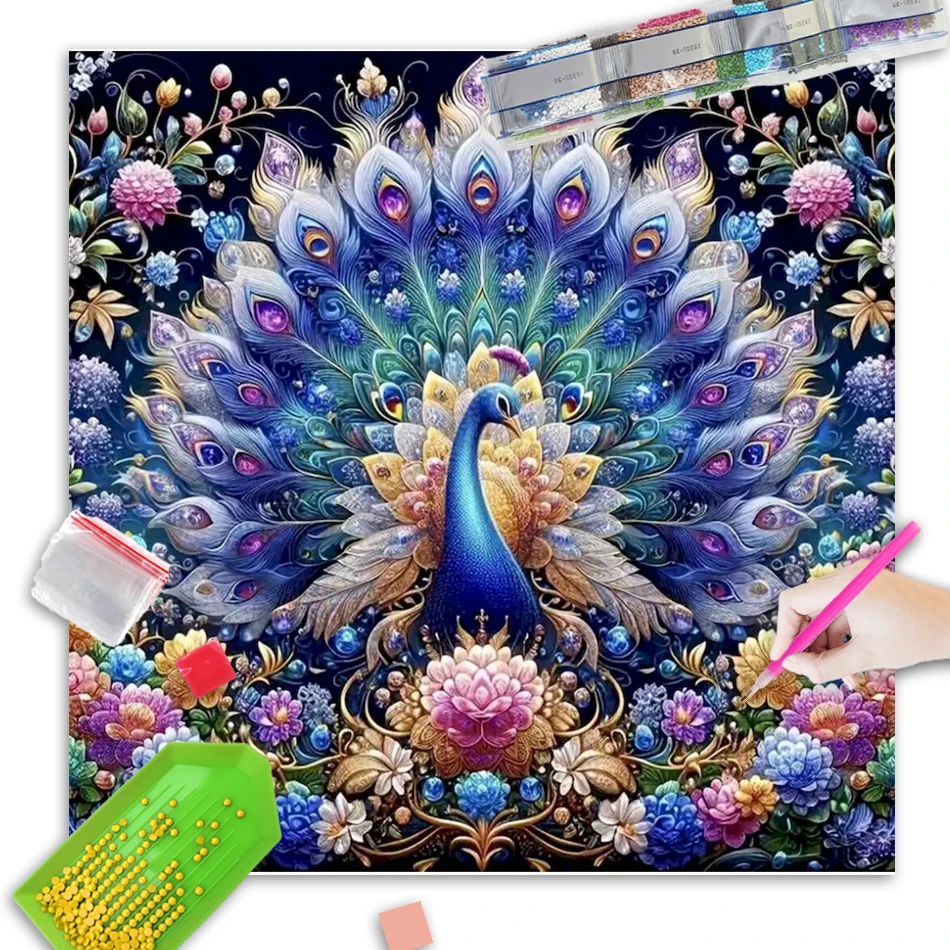 

GATYZTORY Full Square Round Diamond Mosaic Peacock Animal DIY Diamond Painting Cartoon New Arrival Handicraft