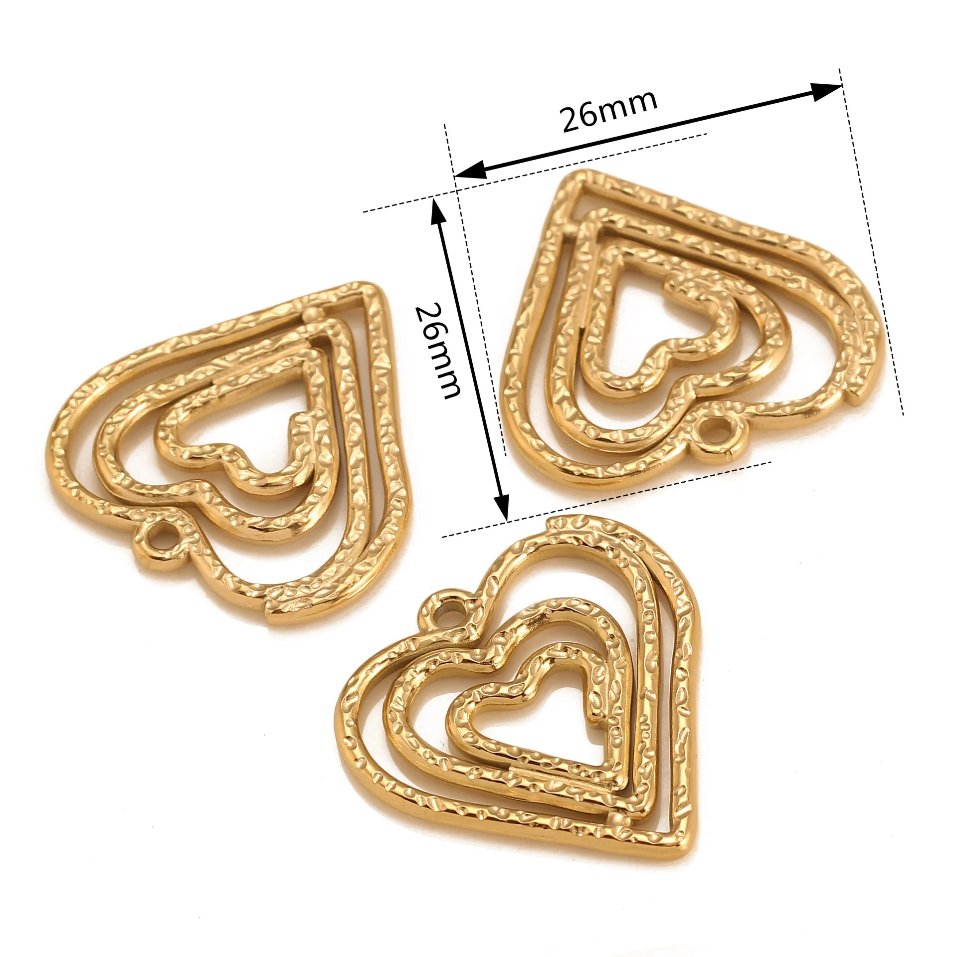 3pcs Stainless Steel Gold Plated Heart Charms Irregular Hollow Multi-Layer Pendants for Women DIY Jewelry Valentine's Day Gifts