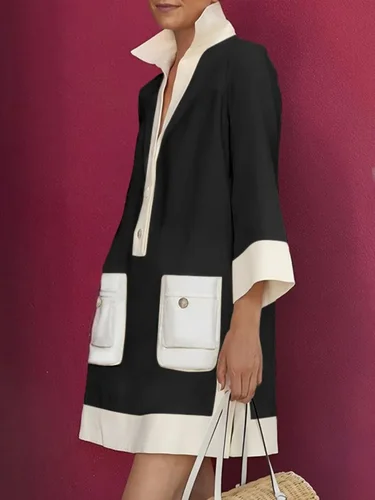 Yeezzi mujeres camisas vestido 2025 nueva primavera manga larga moda contraste Color bolsillos abotonado elegante fiesta noche Mini vestidos