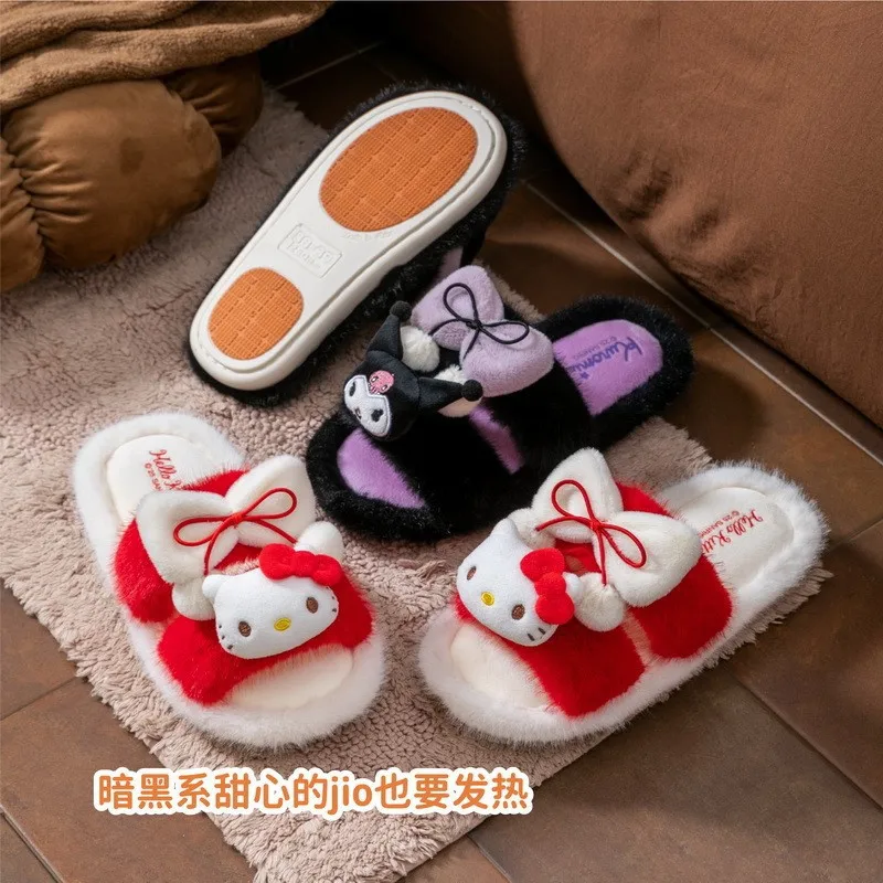 

Kids' Slippers House Shoes Cartoon Hello Kitty Cotton Winter Shoes For Girls Warm Anti-slip Pink White Shoes Size 36-41