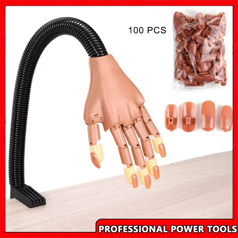 

100pcs Manicure Practice Hand with Acrylic Nail Tips Nail Art for Beginners Fake Nails Training Equipment Set