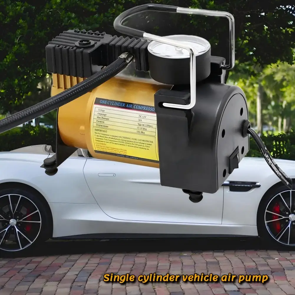 

12 В 150 фунтов на квадратный дюйм, портативный металлический воздушный компрессор Deluxe с манометром, автомобильный насос для шин, розетка прикуривателя ﻿ Инструмент