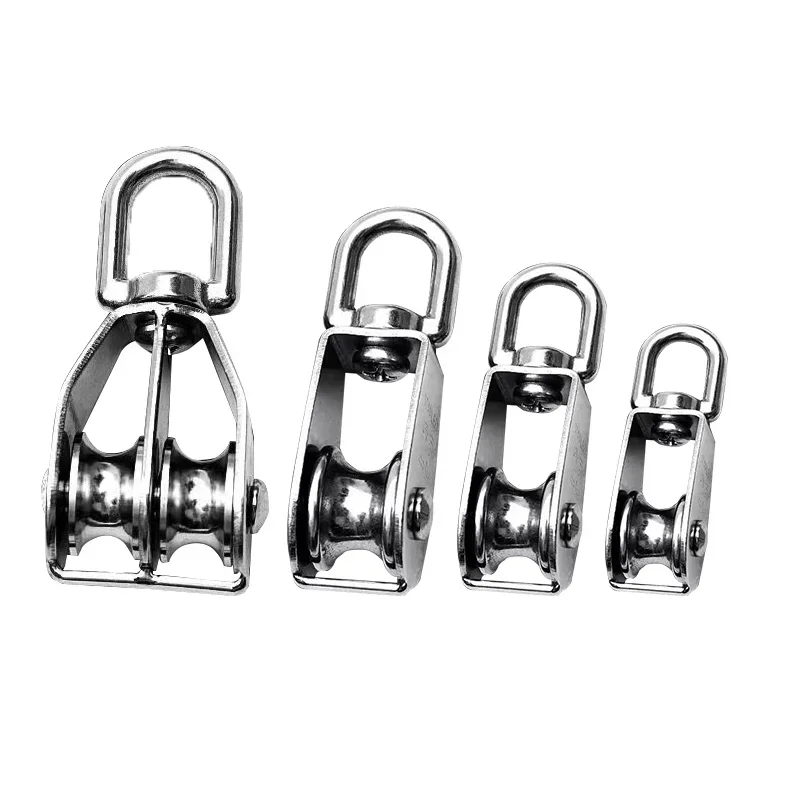 1PC M32 Single Pulley Block 304 Stainless Steel M15 M20 M25 M50 Single Wheel Swivel Lifting Rope Pulley Set Lifting Wheel Tools