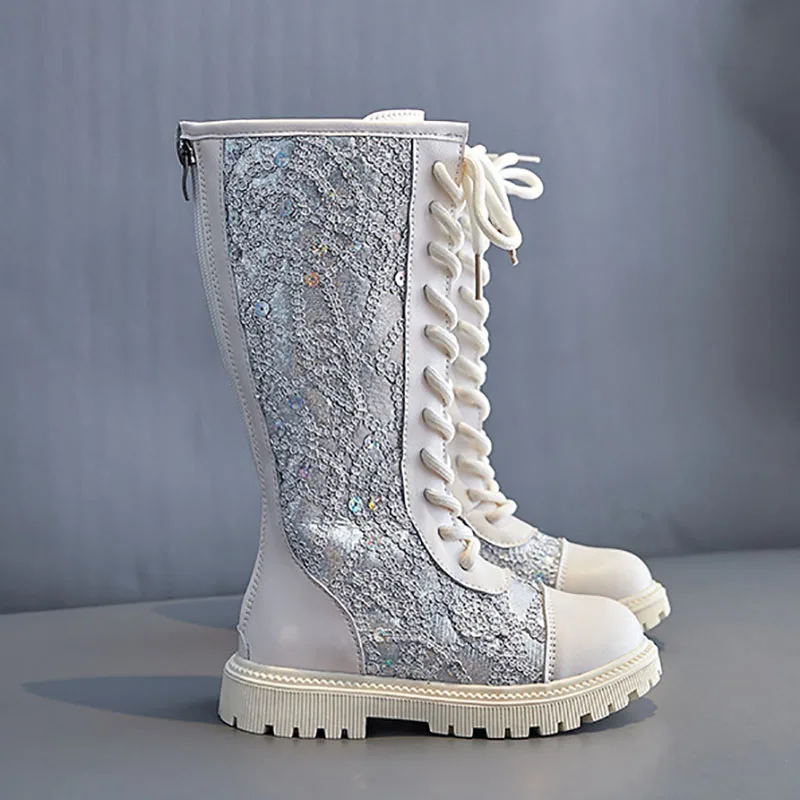 Paillettes neonate stivali autunno inverno bambini stivali al ginocchio piattaforma stivali da neve scarpe per ragazza bambini