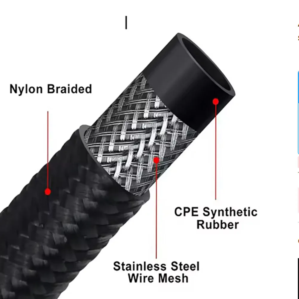 AN4 AN6 AN8 AN10 AN12 AN16 Black Nylon Braided CPE Fuel Hose 304 Stainless Steel Reinforced Automotive Racing Oil Cooler Line