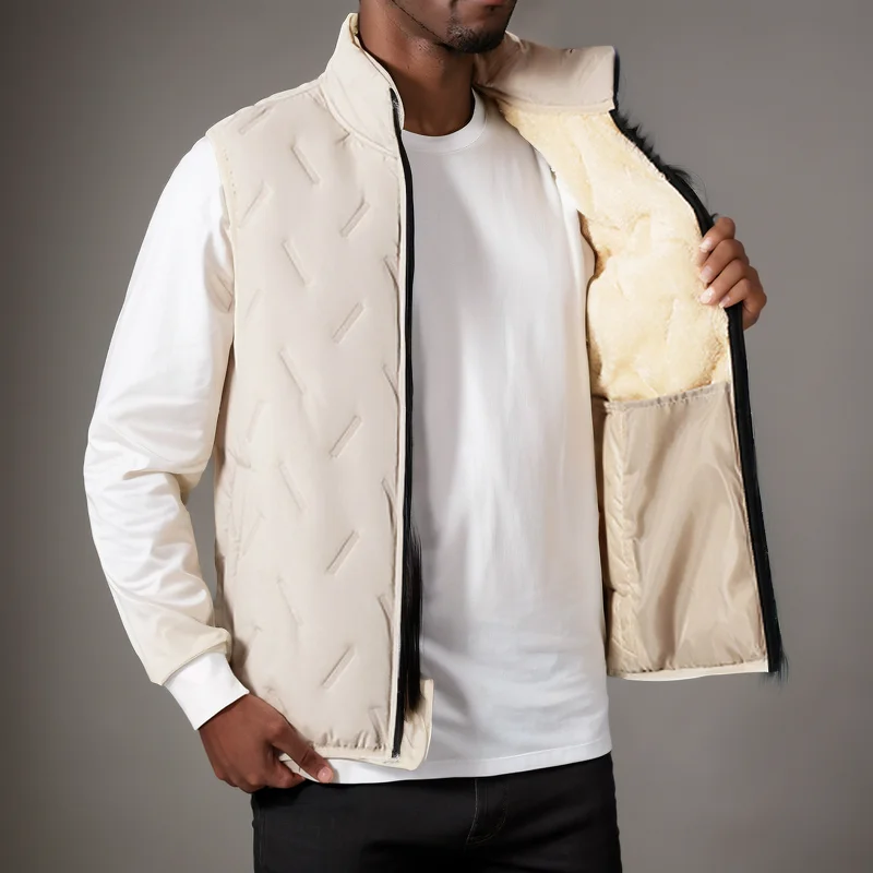 

Autumn Winter Men's Warm Vests Fashion Men Stand Collar Fleece Lined Waistcoats Men Thicken Windbreaker Zipper Vest Clothing 5XL