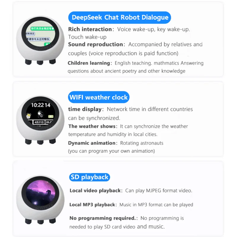 Robot głosowy do czatu DeepSeek AI ESP32-S3 1,28-calowy wyświetlacz LCD Płytka programistyczna ESPHome Assistant Karta SD Zegar Funkcja dotykowa Dla XiaoZhi — zdjęcie produktu 6