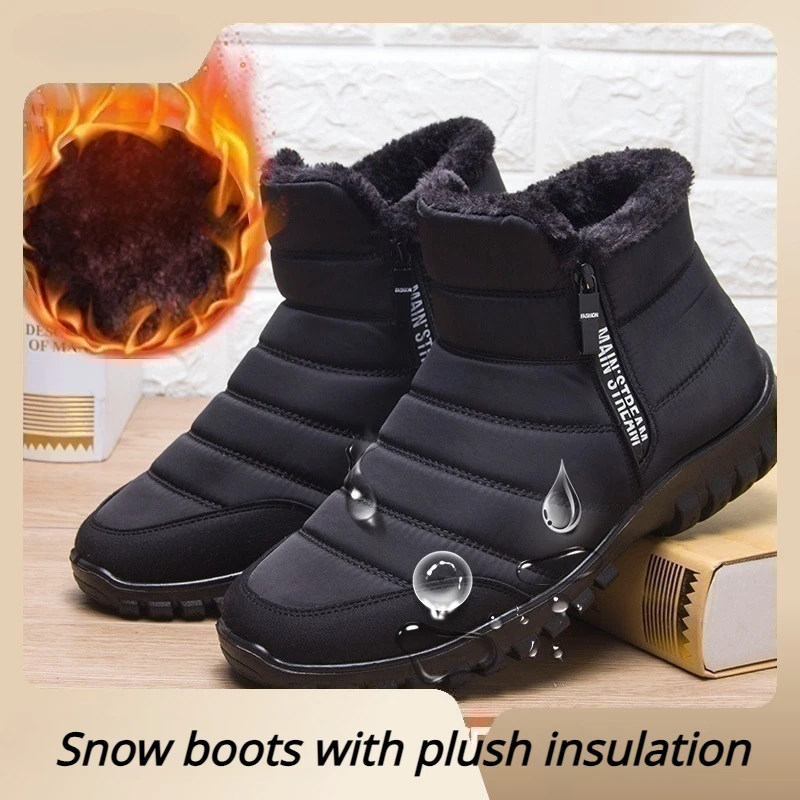 Bottes de neige imperméables coordonnantes pour hommes, chaussures décontractées, peluche, grande taille, garde au chaud, chaussures de couple, rinçage, hiver