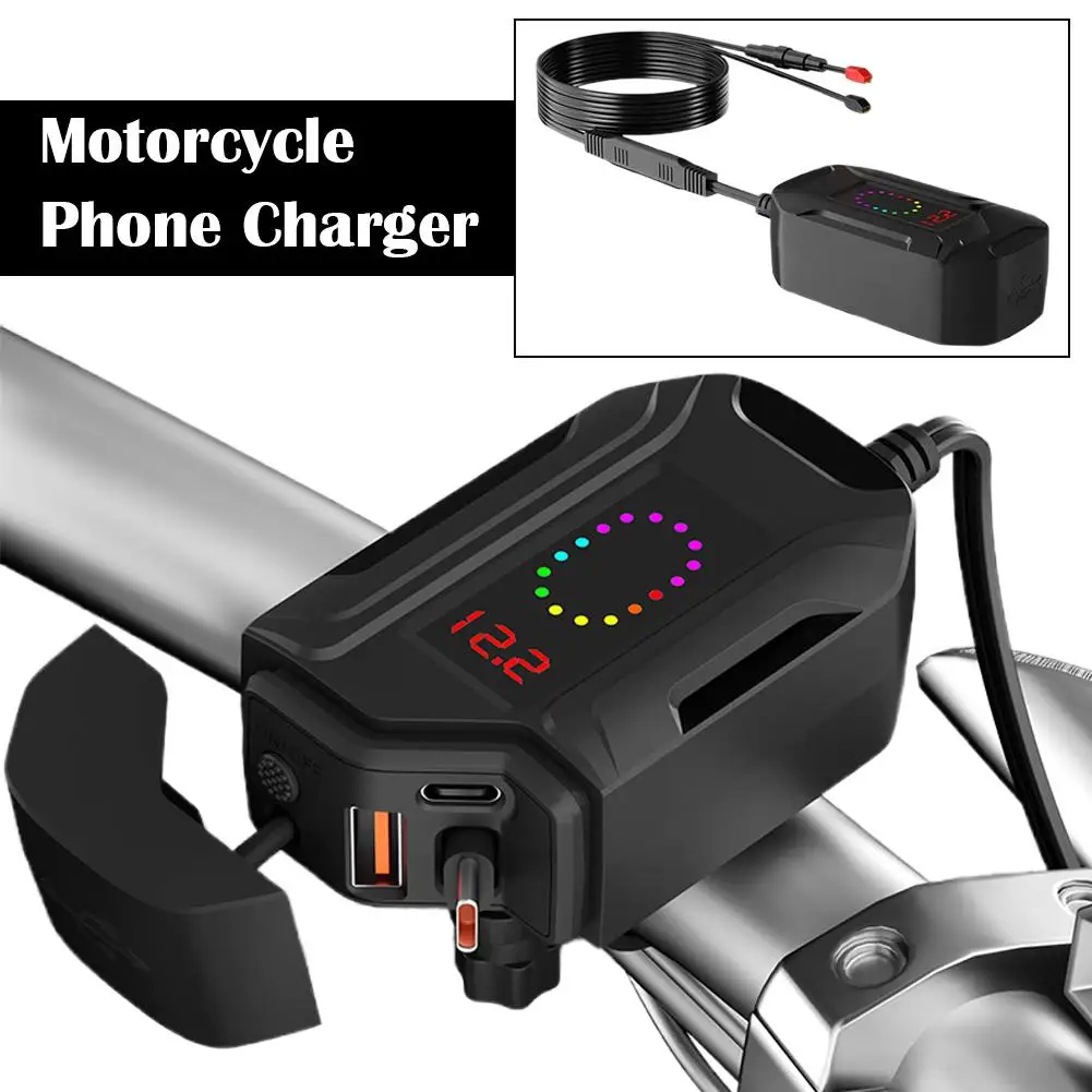 

Motorcycle Mobile Phone Charger With USB Fast Charging And TYPE-C Retractable 30W Flash Charging Cable Socket Waterproof