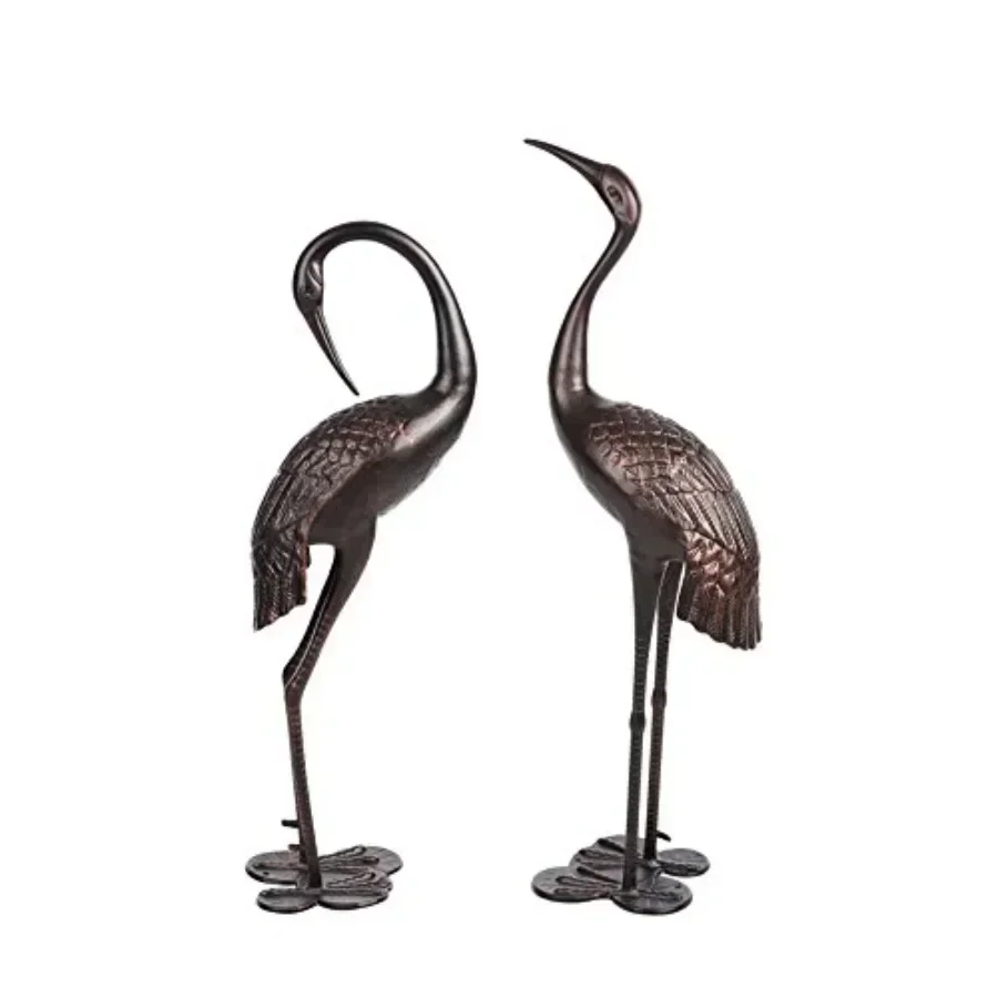 Garden Crane Pair Statue for Outdoor Use, Metal, Antique Bronze, Heavy Duty and Weather-resistant