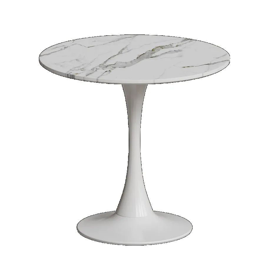 Mesa de jantar redonda de 31,4 ", mesa de jantar medieval de mármore branco com padrão de tulipa, mesa de jantar com base de metal para 2-3 pessoas, fácil de montar