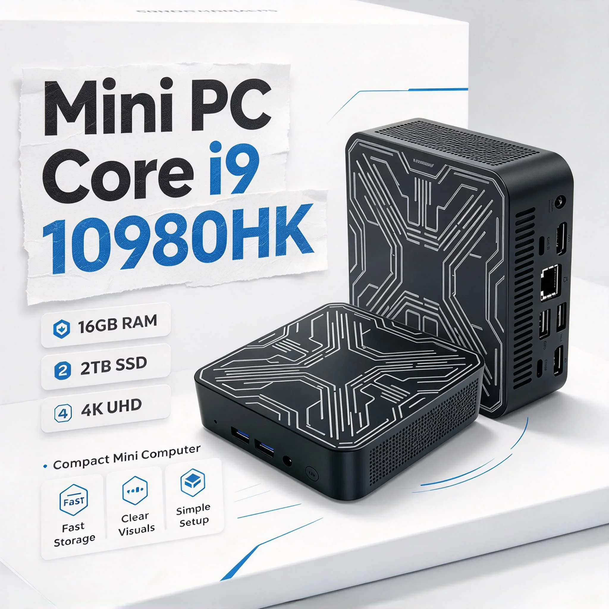2026 Compact Mini PC Intel Core i9 10980HK 16GB 2TB M.2 NVMe SSD Triple 4K Display WiFi6 Silent Cooling Portable Desktop For
