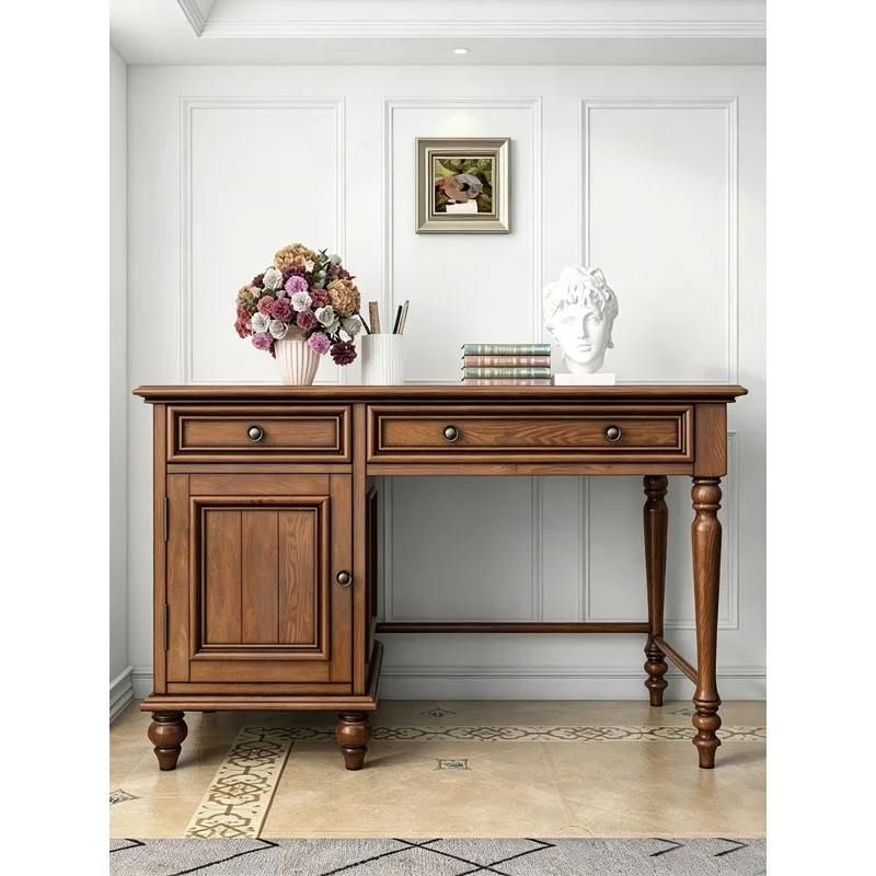 American rural solid wood desk bookshelf combination cabinet ash wood simple modern learning writing table home customization
