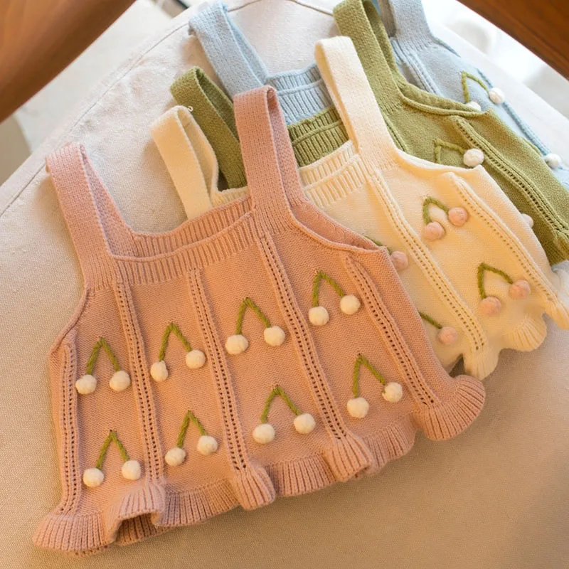 MILANCEL New Autumn Kids Knitted Vest 0-4T Cute Flower Color Block Girls Halter Tops Children Knit Floral Outwear Tops