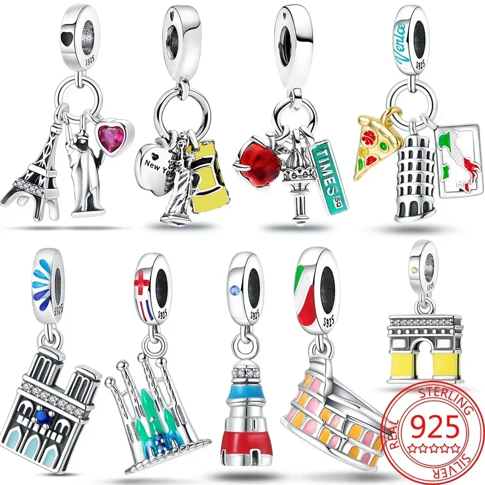 Authentique breloque en argent regardé 925, statue de pages, breloque perlée, convient au bracelet Pandora, bijoux de bricolage, voyage en voiture,