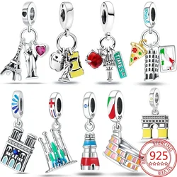 Authentic 925 Sterling Silver Car Travel New York Statue Of Liberty Charm Beaded Fit Pandora Bracelet DIY Jewelry Making