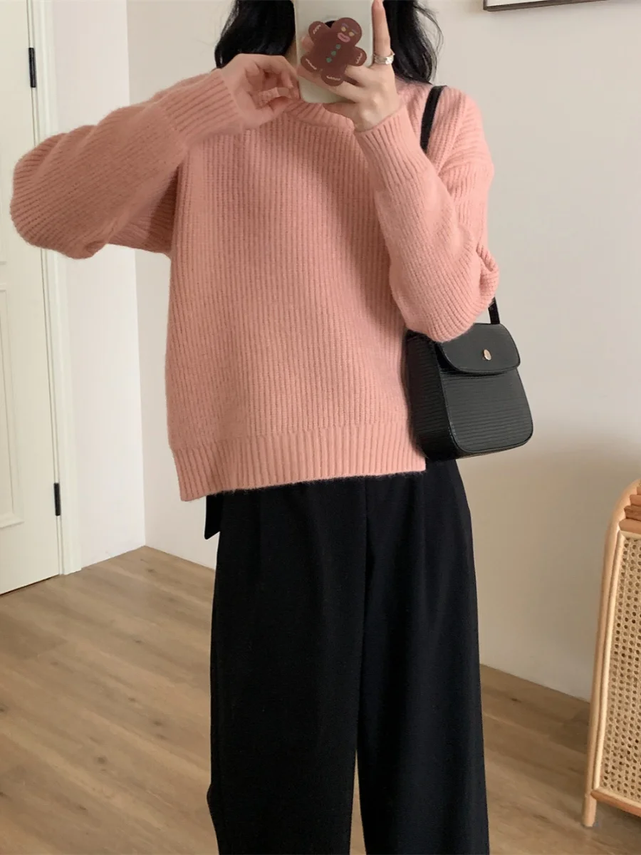 

Свободный вязаный свитер Soft Plu Feel Long Sve round Ne Pullover Нерегулярный подол Дизайн для поездок на работу Sle Цвет Осенний F...