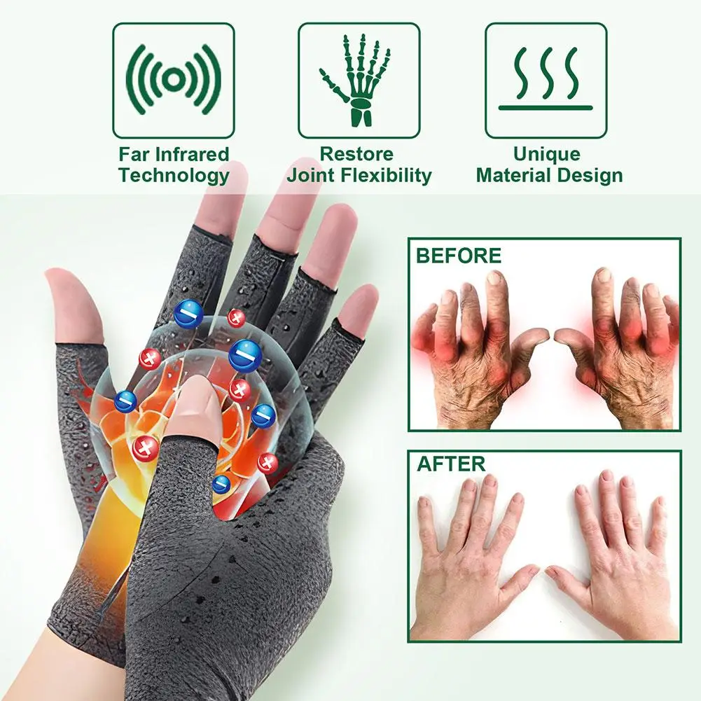 1 คู่ Half Finger Joint Pain Relief ถุงมือ Anti Arthritis Therapy การบีบอัดถุงมือกีฬาสําหรับผู้หญิงผู้ชาย Therapy สายรัดข้อมือ