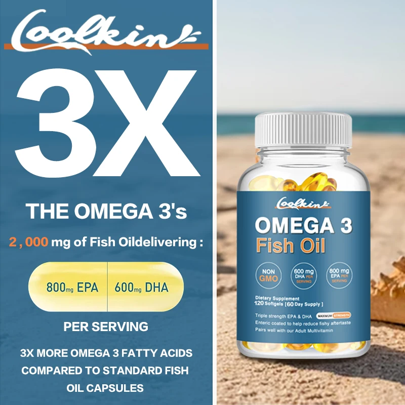 Omega 3 Fish Oil Supplement - Contains EPA and DHA, Vitamin Capsules To Support Brain Function, Heart Health and Eye Health