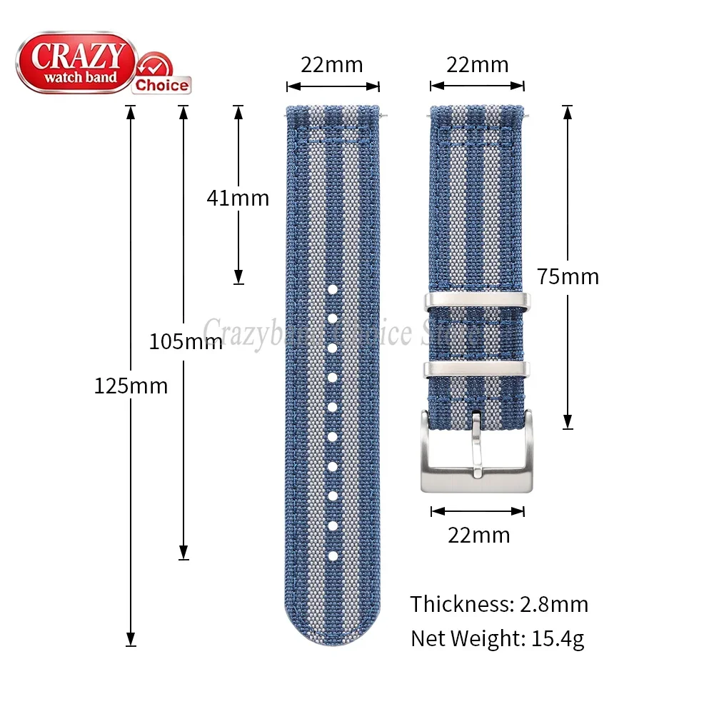 20mm 22mm Quick Release Canvas Watch Strap for Omega Nylon Bands Men Women Replacement Watchbands for Smartwatch Aaccessory Blue view 6