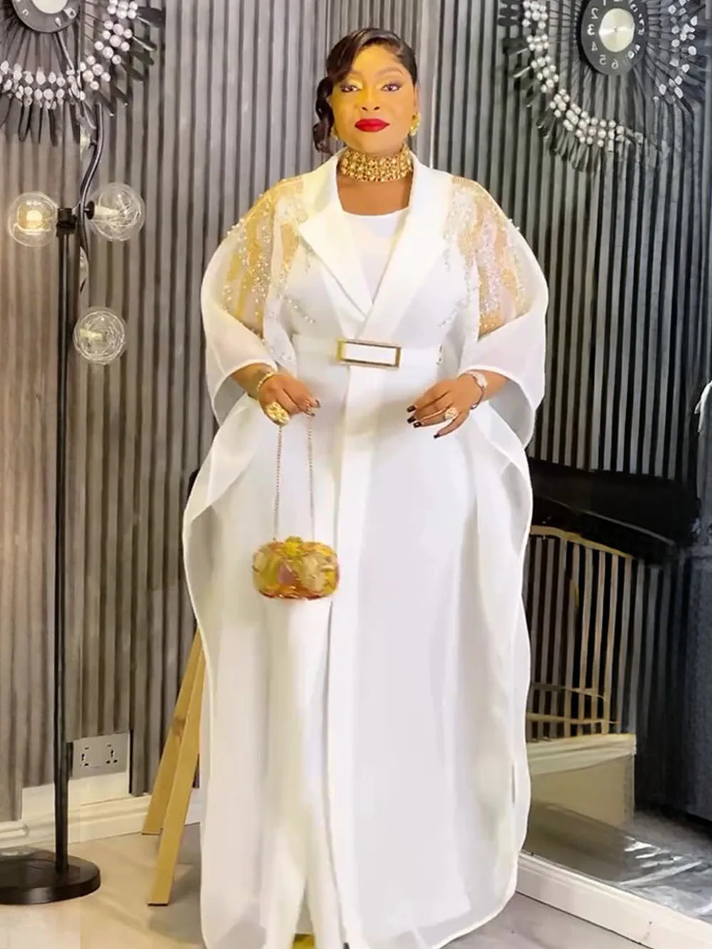 2025 جديد Sle rican مقاس كبير لون نقي طويل Dr طقم مكون من قطعتين ملابس نسائية عبر الحدود الشرق الأوسط التقليدي... #3