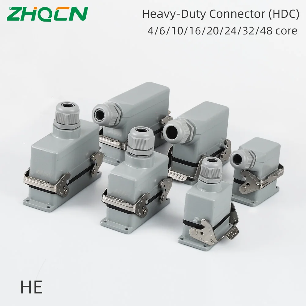 

ZHQCN Heavy Duty Connectors HE Series Industrial Connector 4Pin Side Out Plug Waterproof Aviation Connectors 4-48Pin 500V